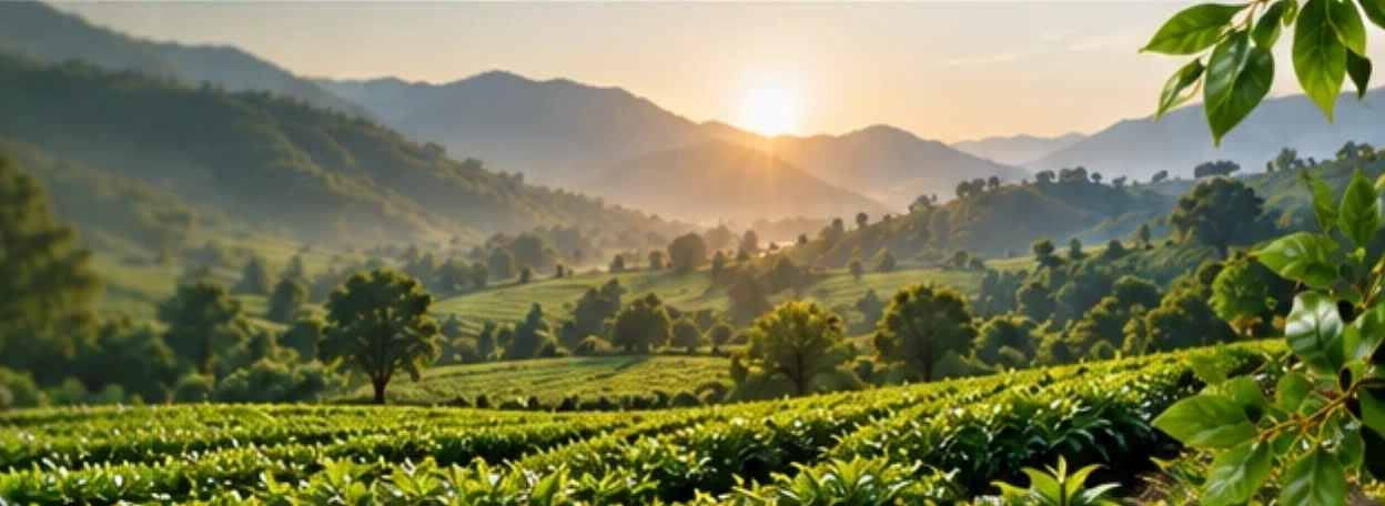 Herb fields in the hills at sunrise